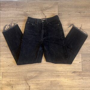 Black Distressed Hems High Waisted Jeans